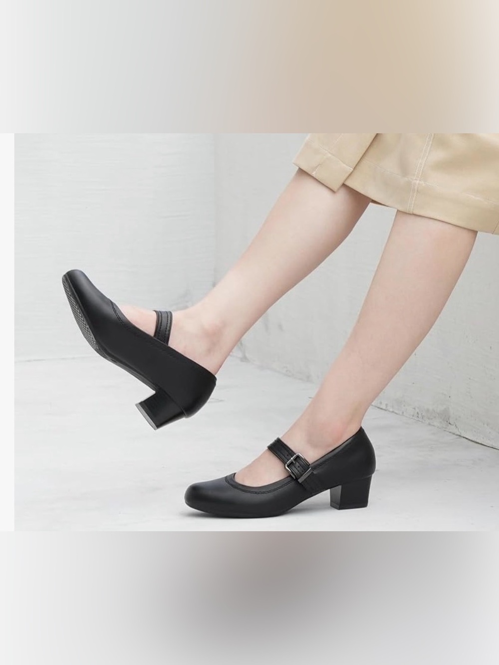 Orthopedic comfort Classic Black Mary Jane Block Heel Pumps - Women's